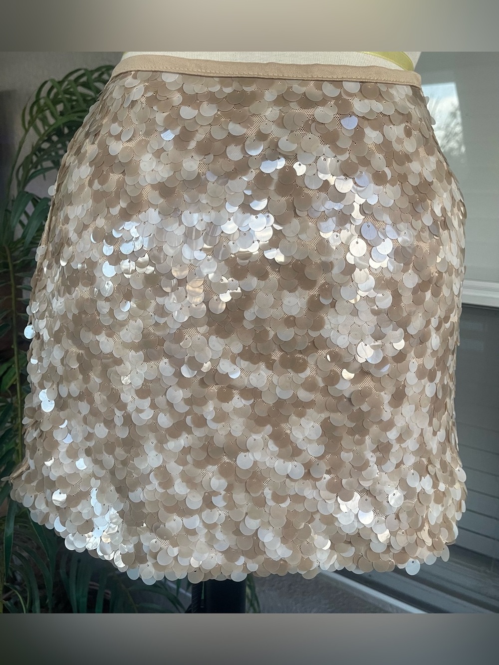 Sequined Mini Skirt in Champagne Tone - Women's Party Skirt